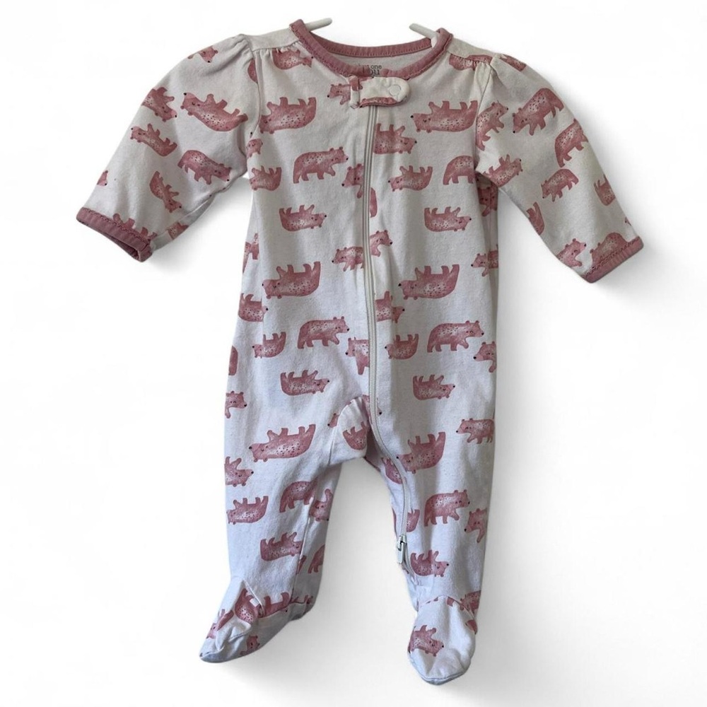 One Piece Baby Girl Coverall Footie White Pink Bear Carter’s 3M Girl 2 Way Zip